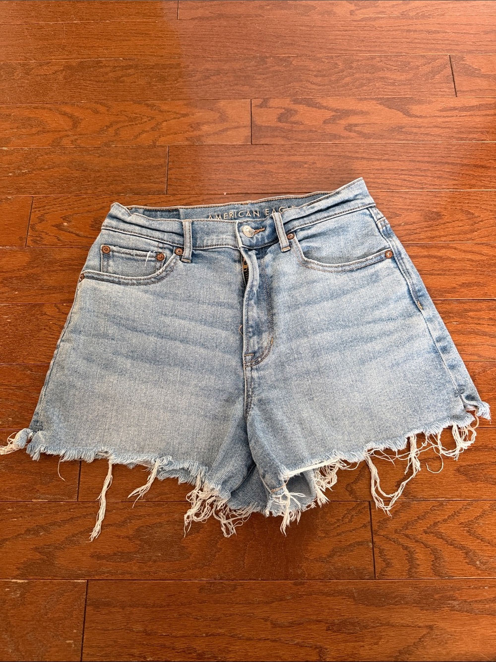 American Eagle Outfitters Light Blue Distressed High-Rise Denim Shorts